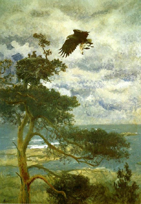 bruno liljefors havsorn med guding som byte vid boet oil painting image